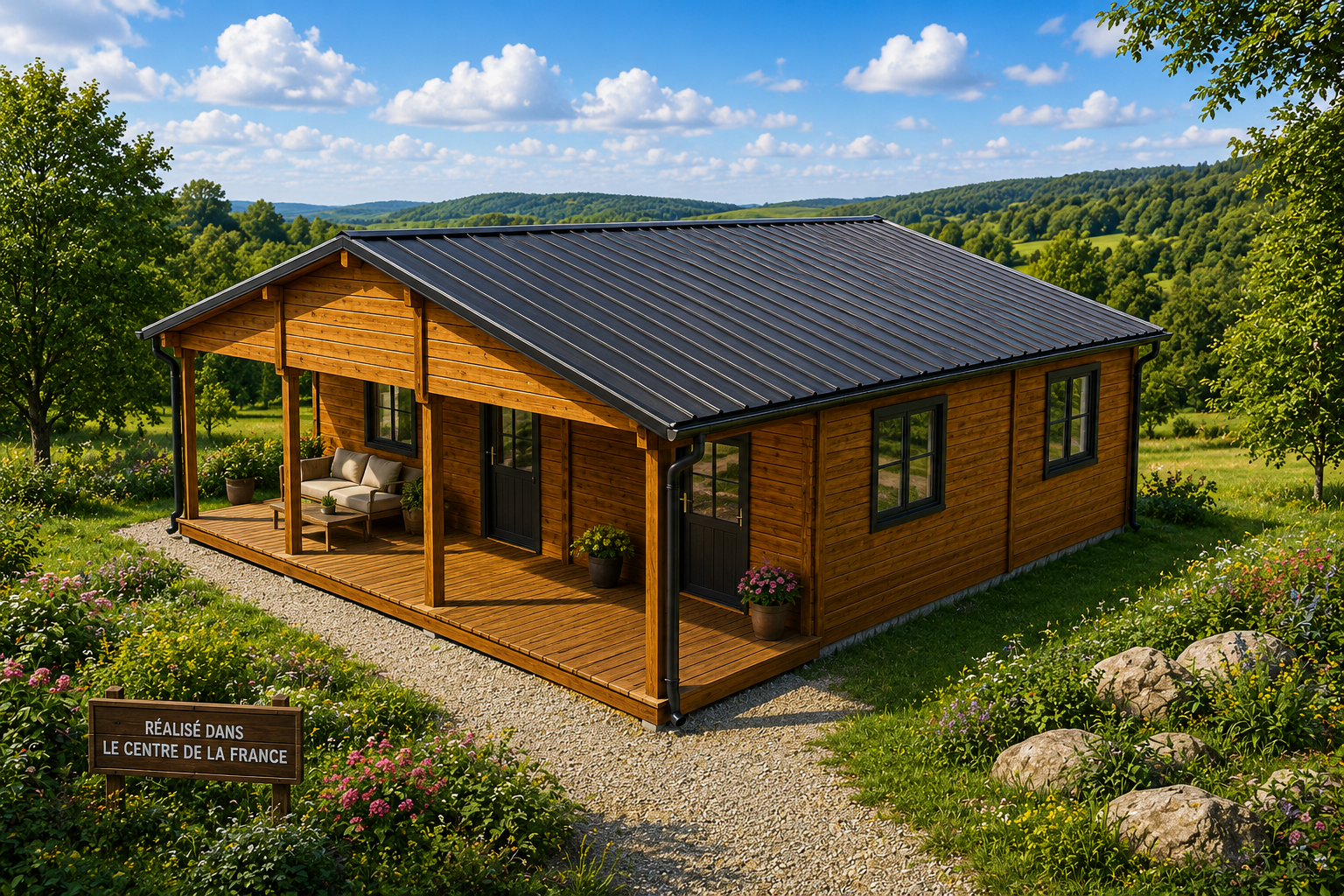 Chalet N°160824 – 84 m² avec sa terrasse 🏡En 68mm /1 chambre + 1 bureau