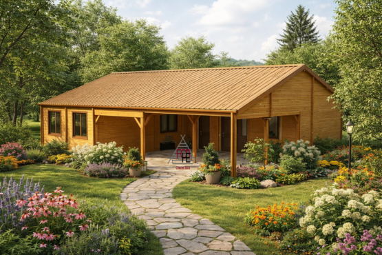 🏡 Chalet N°021224 – Madriers 44/100/44 mm –173 m² avec terrasse / 3 chambres