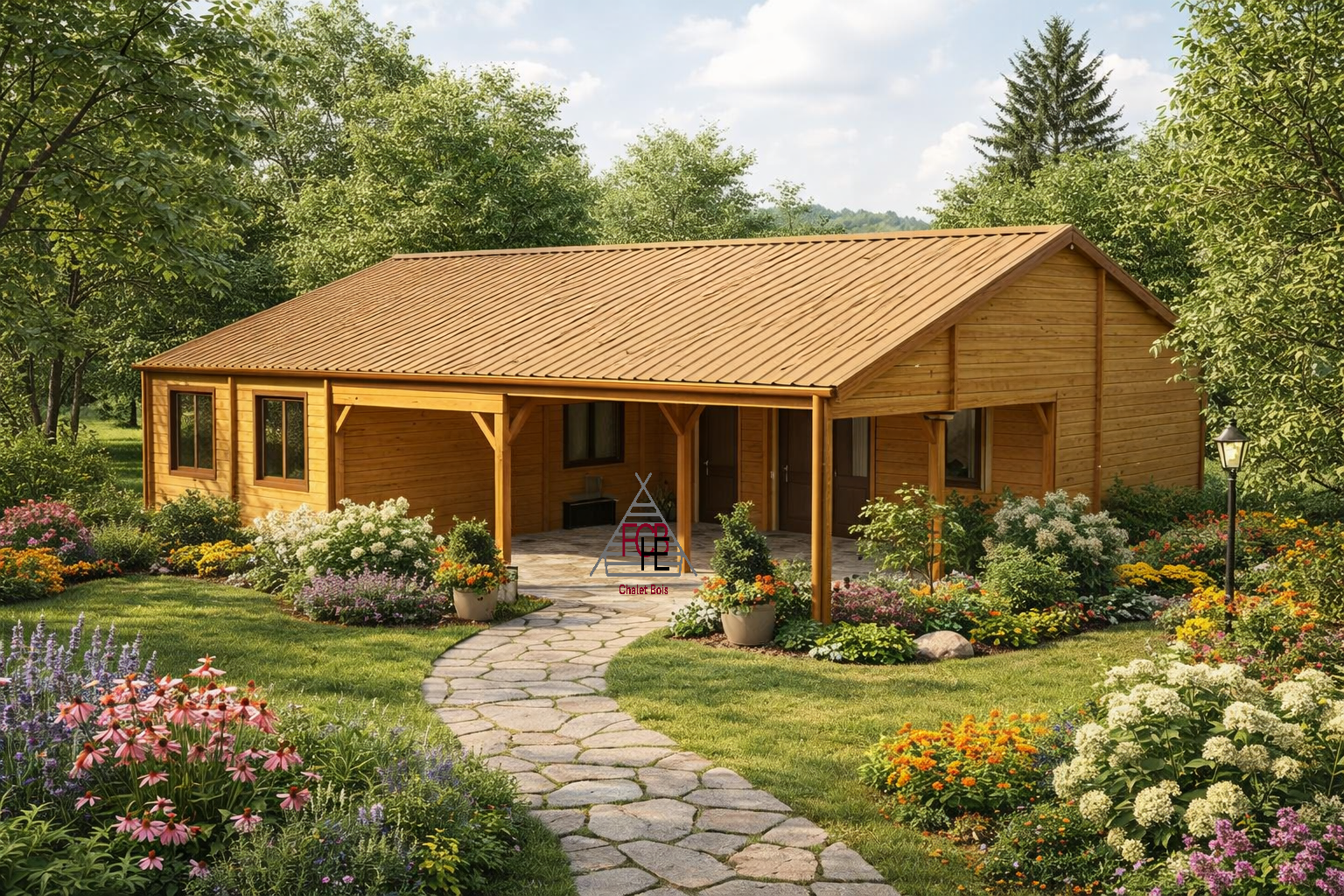 🏡 Chalet N°021224 – Madriers 44/100/44 mm –173 m² avec terrasse / 3 chambres