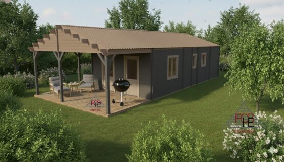 🏡 Chalet N°091225 – Madriers 68mm + 100+ Bardage –111 m² avec terrasse et isolation complète