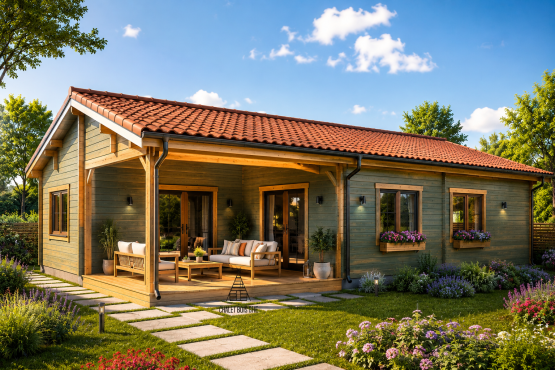 🏡 Chalet N°161123 – 96 m² avec terrasse / 66m² habitable ( 2 chambres)  en 44/100/44