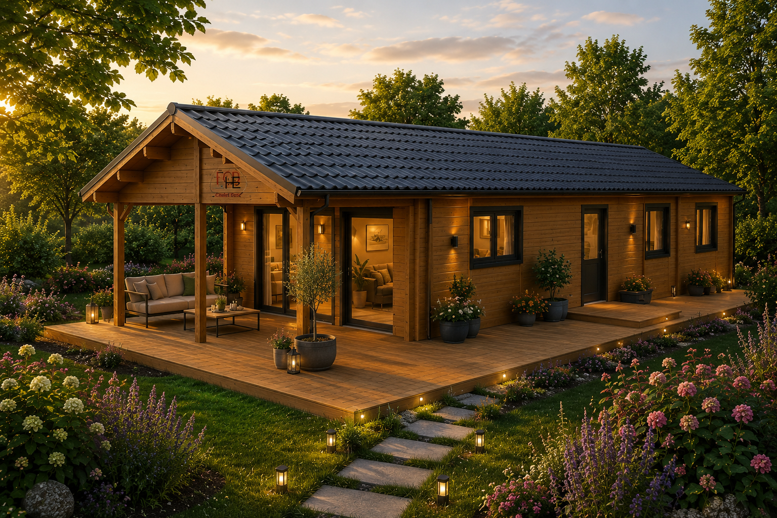 🏡 Chalet N°080222 – 117 m² avec terrasse / 87m² habitable ( 2 chambres + un bureau)  en 44/100/44