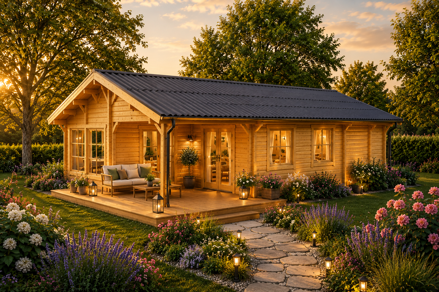 🏡 Chalet N°161123 – 96 m² avec terrasse / 66m² habitable ( 2 chambres)  en 44/100/44