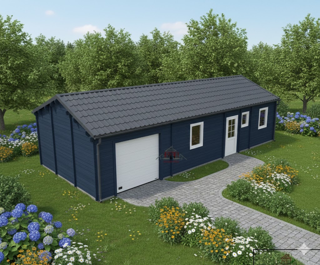 🏡 Chalet N°190124 avec garage – Madriers 68mm  – 89m²- Isolation toit et plancher