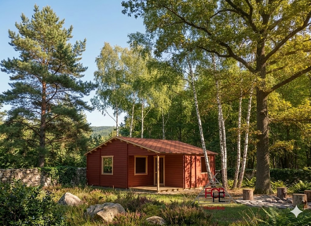 Chalet N°090126 – 61 m²avec la terrasse – Réalisé pour un projet de gîte / 2 couchages / En 44mm🏡