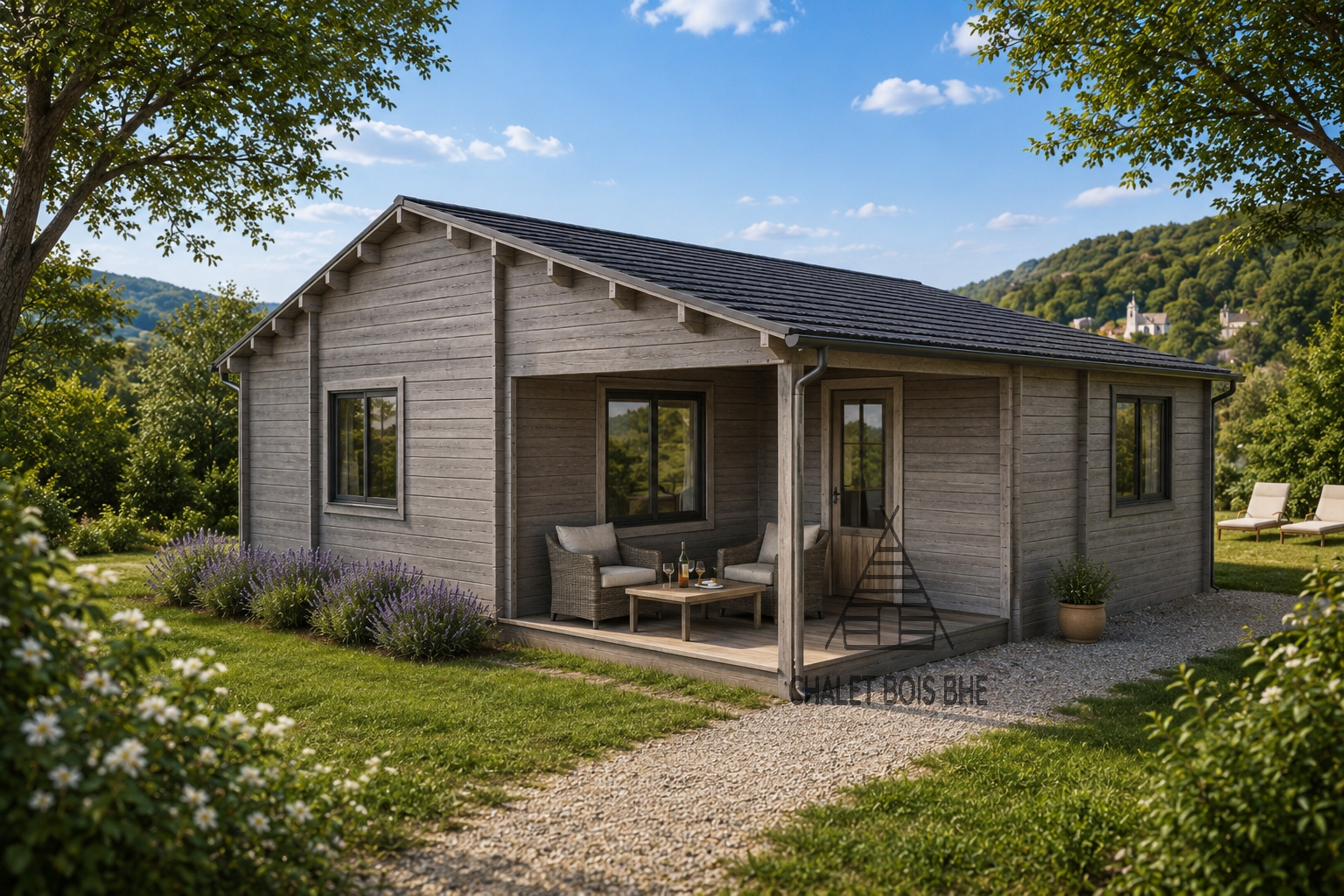 Chalet N°090126 – 61 m²avec la terrasse – Réalisé pour un projet de gîte / 2 couchages / En 44mm🏡