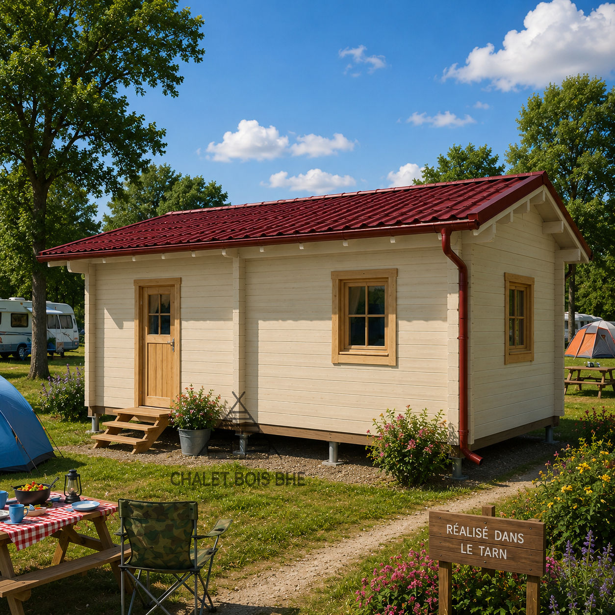 Chalet N°190226  – 36 m²🏡 (44/100/44 mm) 1 chambre pour un camping