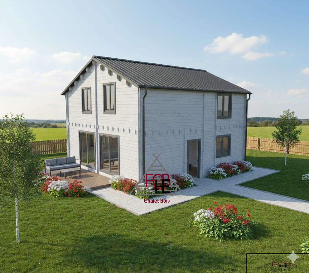 Chalet N°020425 à étage en 44+100+44 de 75m² au sol / Surface habitable : 106m² / 3 chambre( une grande de 18m²) / Modifiable selon les critères