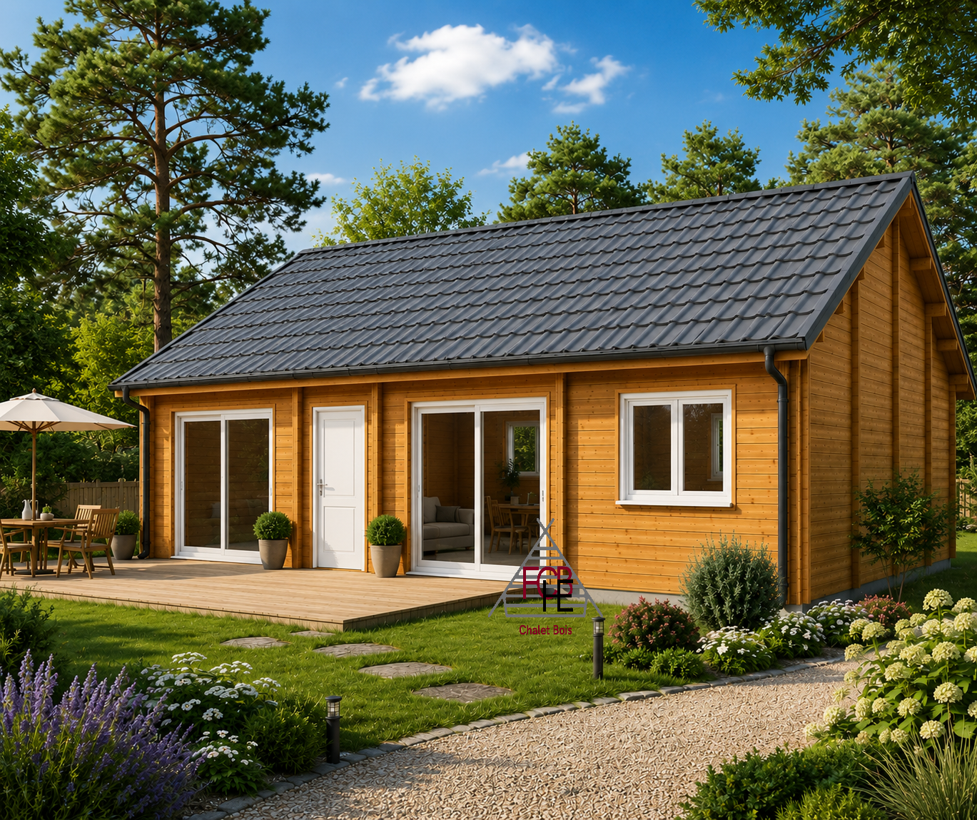 Chalet N°200226  en 44+100+44 de 92m² au sol / Surface habitable : 76m² / 2 chambres / Modifiable selon les critères