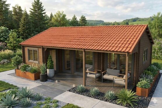 Chalet N°210922/ Madriers de 44+100+44 de 75m² / Surface habitable : 52m² / 1 chambre / Modifiable selon les critères