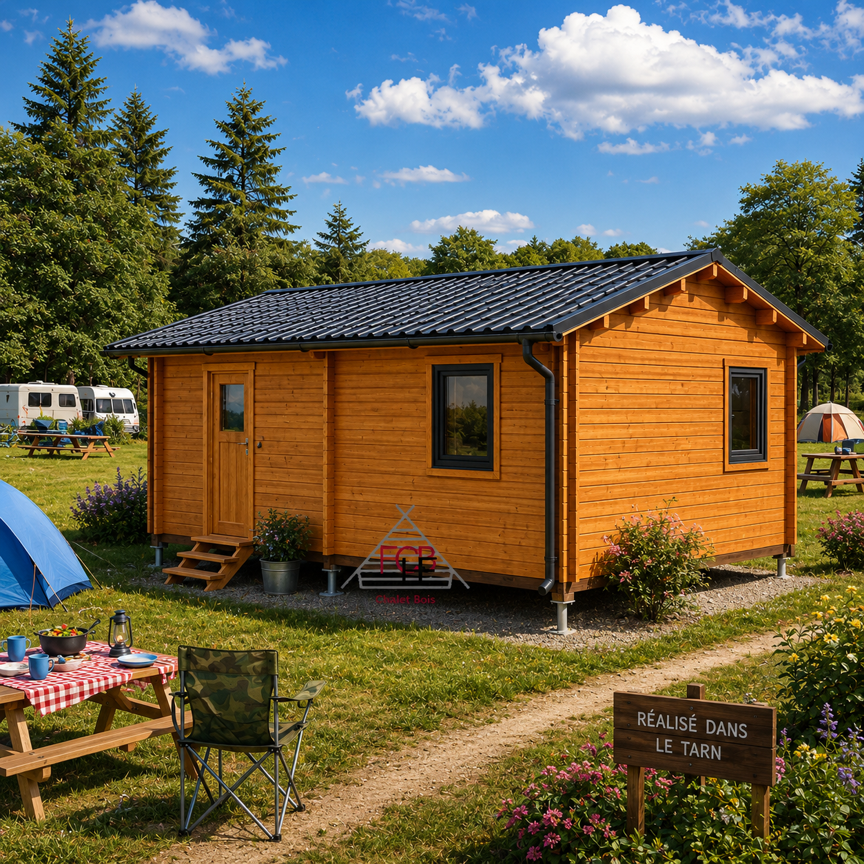 Chalet N°190226  – 36 m²🏡 (44/100/44 mm) 1 chambre pour un camping