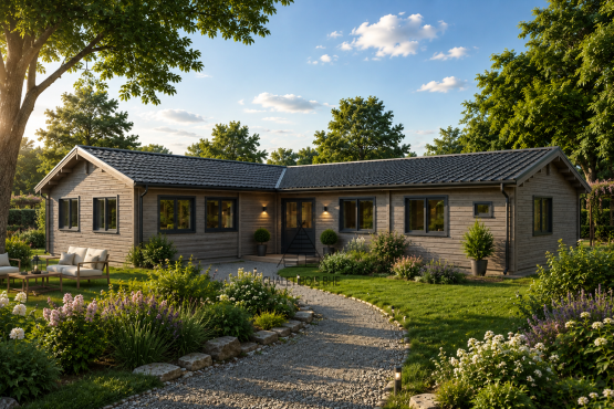 Chalet N°240326-Madriers de 68/100/68-141,5 m² habitables + Garage de 43 m²-3 chambres dont une parentale