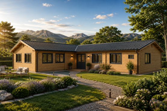 Chalet N°240326-Madriers de 68/100/68-141,5 m² habitables + Garage de 43 m²-3 chambres dont une parentale