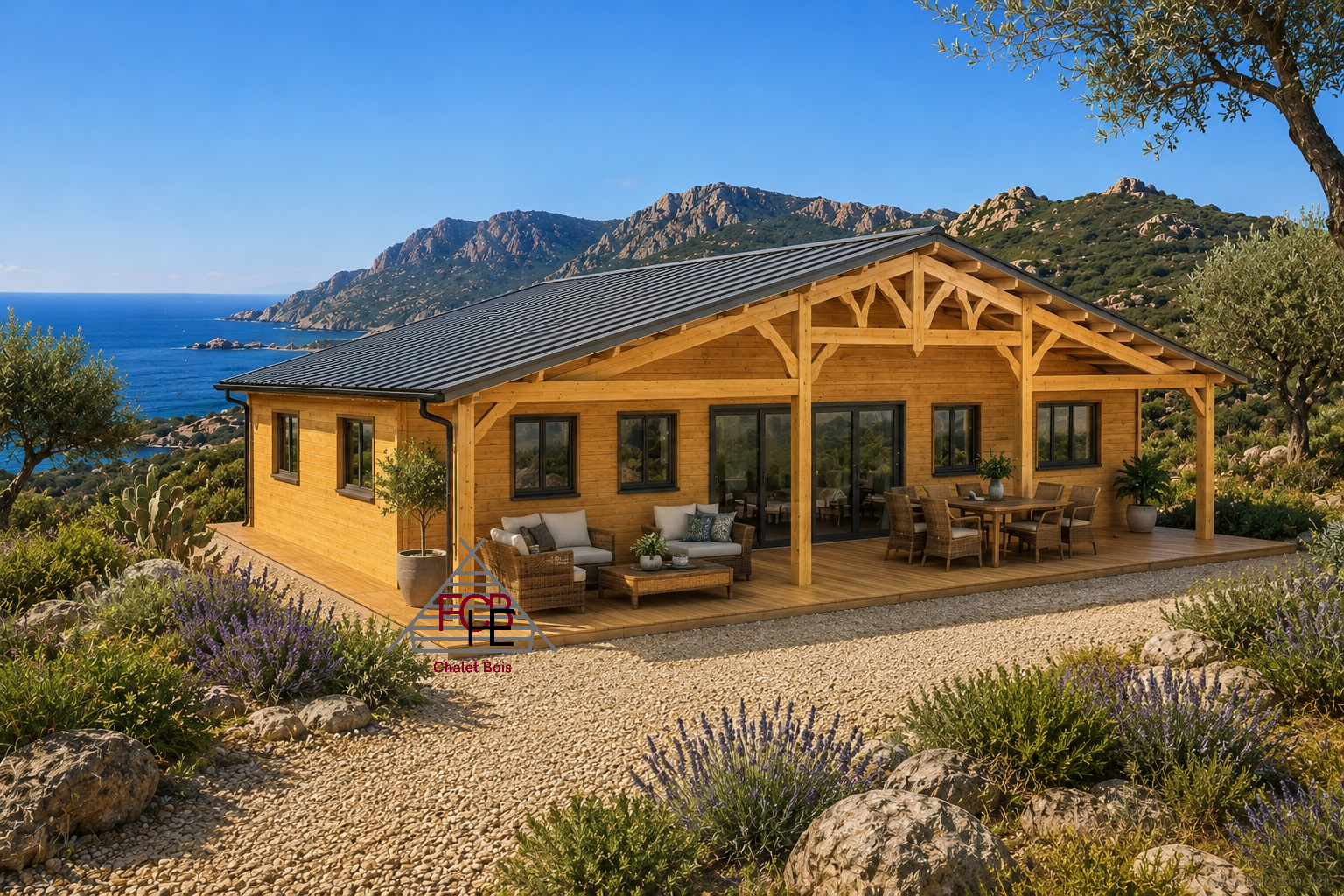 Chalet N°140426   – 150 m² avec terrasse couverte de 36 m²/102m² habitable – 3 chambres / En 44/100/44 🏡