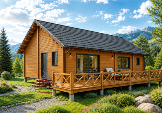 Chalet N°030426-Madriers de 68mm+ Bardage – 115m² avec sa terrasse /80m² habitable – 3 chambres 🏡