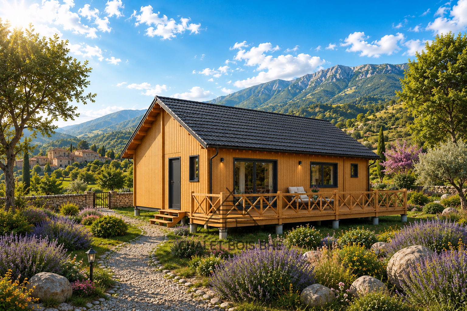 Chalet N°030426-Madriers de 68mm+ Bardage – 115m² avec sa terrasse /80m² habitable – 3 chambres 🏡
