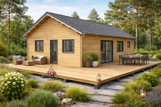 Chalet N°030426-Madriers de 68mm+ Bardage – 115m² avec sa terrasse /80m² habitable – 3 chambres 🏡