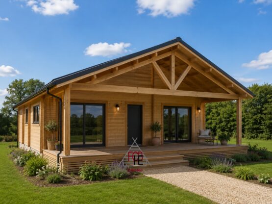 Chalet N°060323 – 159 m² avec terrasse couverte de 40 m²/104m² habitable – 3 chambres / En 44/100/44 🏡