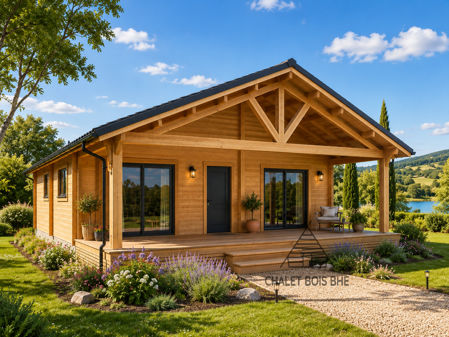 Chalet N°060323 – 159 m² avec terrasse couverte de 40 m²/104m² habitable – 3 chambres / En 44/100/44 🏡