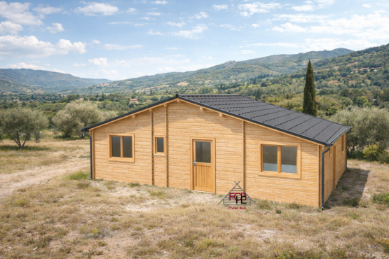 Chalet N°080523 – 70m² /55.5m² habitable – 2 chambres / En 44/100/44 🏡 ( sans isolation)