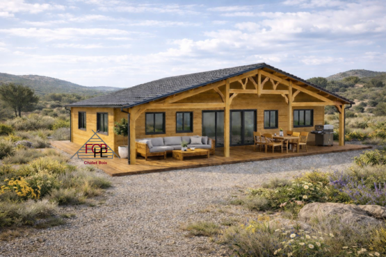 Chalet N°140426   – 150 m² avec terrasse couverte de 36 m²/102m² habitable – 3 chambres / En 44/100/44 🏡