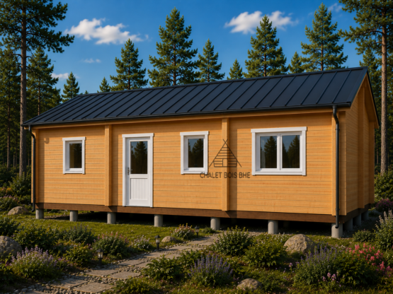 Chalet N°130125 –  En  44+100+44 mm de 70m² /Surface habitable : 65m² / 3 chambres / Dalle Bois