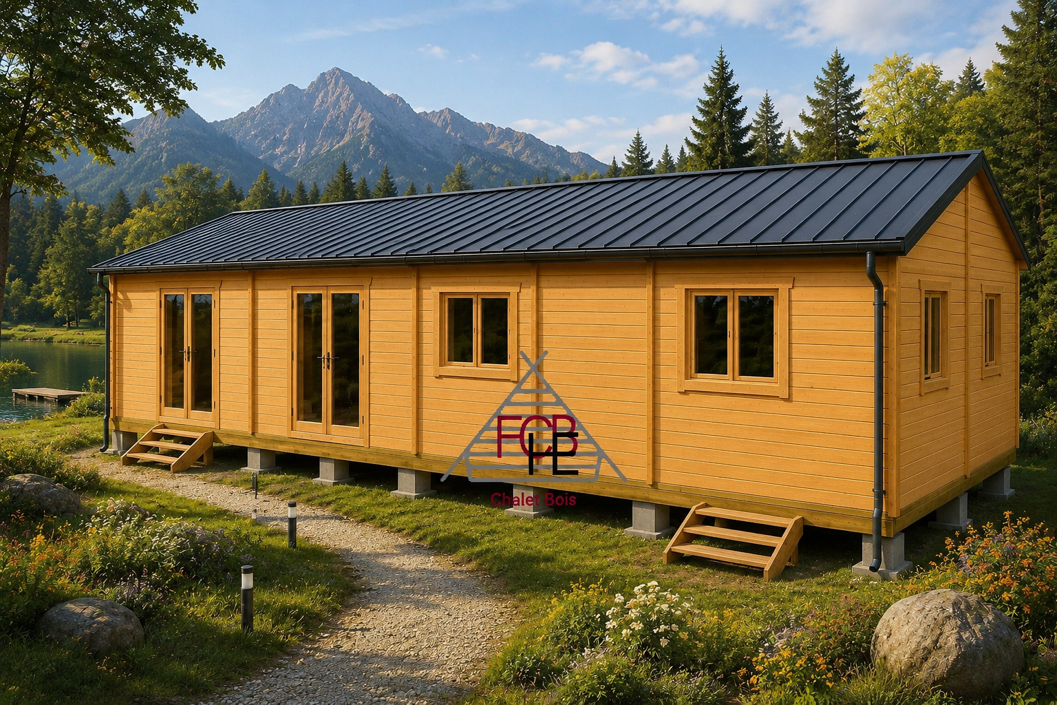 Chalet N°130125 –  En  44+100+44 mm de 70m² /Surface habitable : 65m² / 3 chambres / Dalle Bois