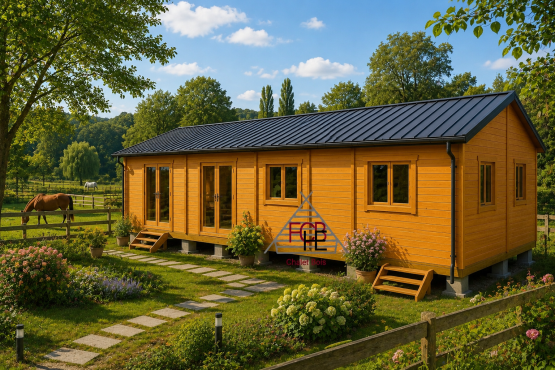 Chalet N°130125 –  En  44+100+44 mm de 70m² /Surface habitable : 65m² / 3 chambres / Dalle Bois