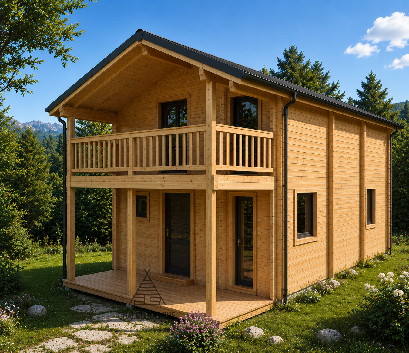 Chalet N°181023  – 57 m² x 2 avec terrasse et balcon  / Habitable : 80 m² / 2 chambres / En 44/100/44 🏡