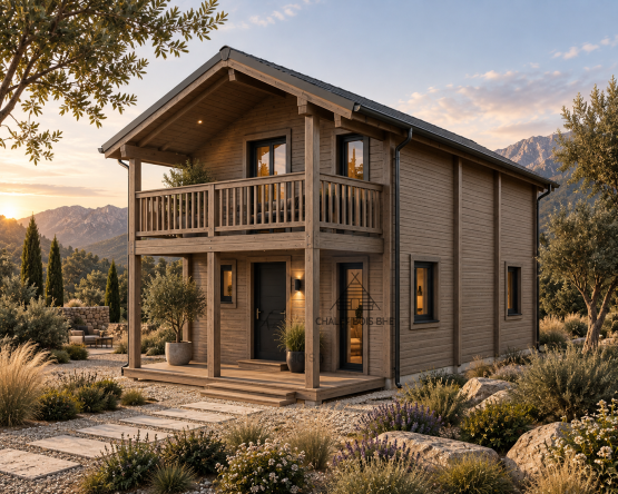 Chalet N°181023 – 57 m² x 2 avec terrasse et balcon / Habitable : 80 m² / 2 chambres / En 44/100/44 🏡