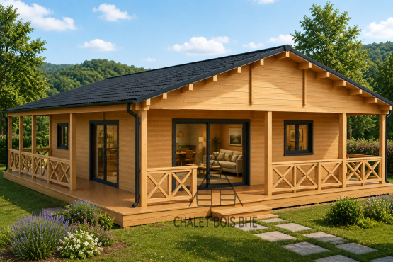 Chalet N°230424 – 93,5 m² avec terrasse – 55,5 m² habitables (68 mm) à usage de gîte🏡