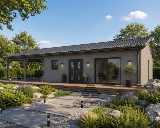 Chalet N°300726– 135 m² avec la terrasse – 102 m² habitables / 68 mm 🏡 ( 3chambres)