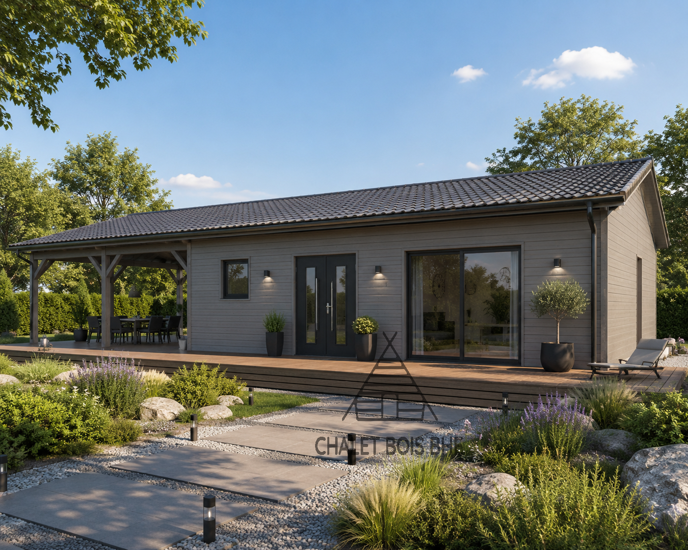 Chalet N°300726– 135 m² avec la terrasse – 102 m² habitables / 68 mm 🏡 ( 3chambres)